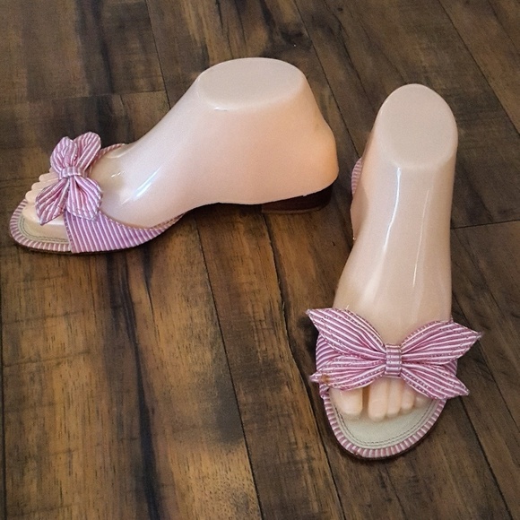 Unisa - Pink & White Striped Gingham Bow Slides‎ - Picture 2 of 7